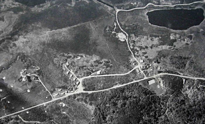 Aerial view of Mangarakau about 1950.